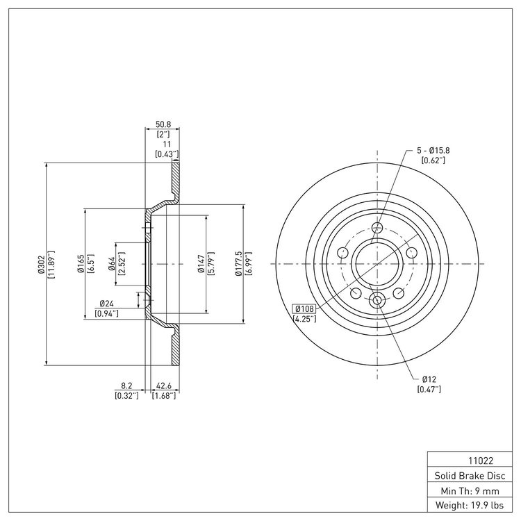 E-Line Blank Brake Rotor, 2009-2015 Fits Multiple Makes/Models, Position: Rear