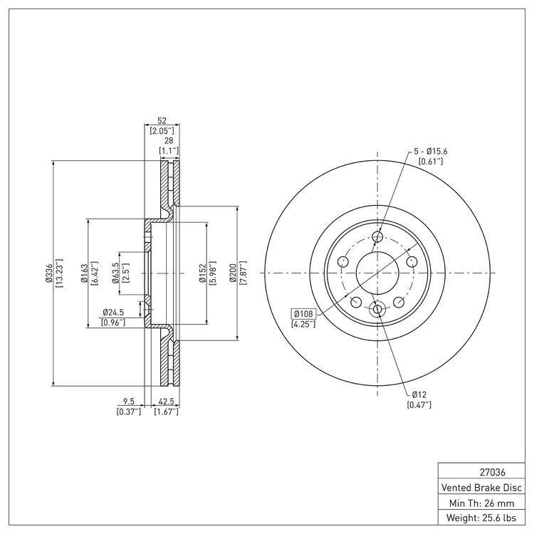 E-Line Blank Brake Rotor, 2007-2016 Volvo, Position: Front