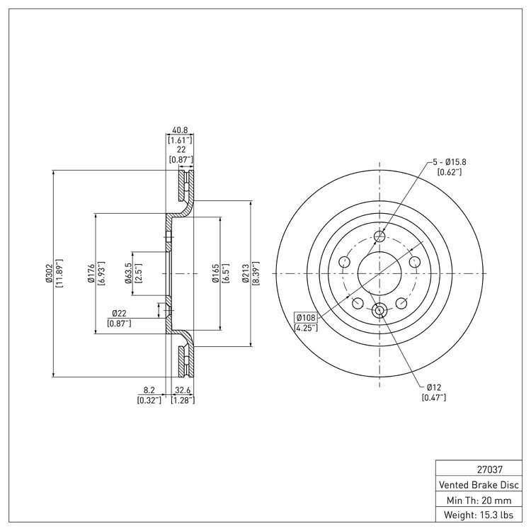E-Line Blank Brake Rotor, 2007-2015 Volvo, Position: Rear