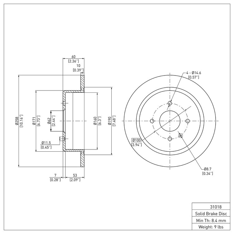 E-Line Blank Brake Rotor, 1984-1991 BMW, Position: Rear