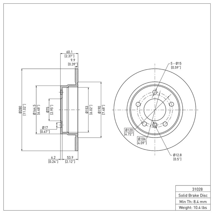 E-Line Blank Brake Rotor, 1991-1999 BMW, Position: Rear