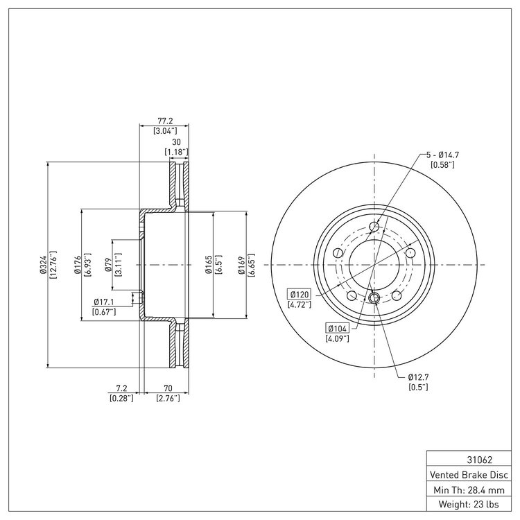 E-Line Blank Brake Rotor, 2004-2010 BMW, Position: Front