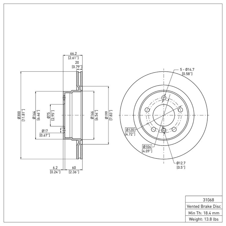 E-Line Blank Brake Rotor, 2006-2013 BMW, Position: Rear