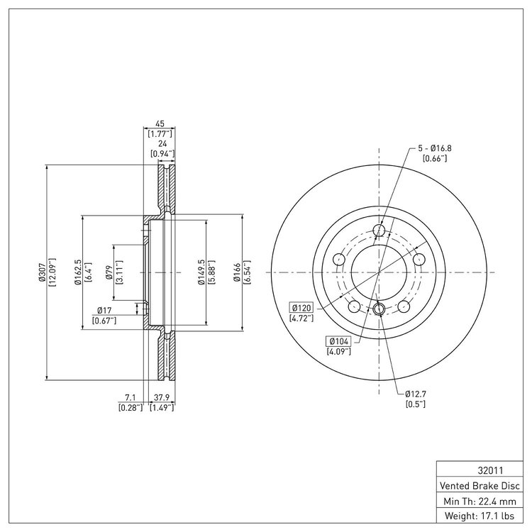 E-Line Blank Brake Rotor, 2011-2016 Mini, Position: Front