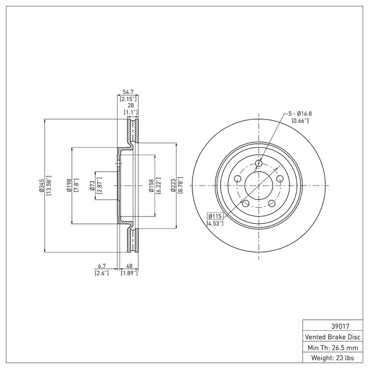 E-Line Blank Brake Rotor, Fits Select Mopar, Position: Front