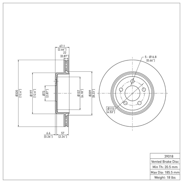 E-Line Blank Brake Rotor, Fits Select Mopar, Position: Rear