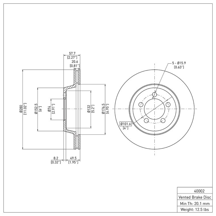 E-Line Blank Brake Rotor, 1965-1972 Mopar, Position: Front
