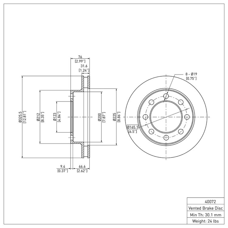 E-Line Blank Brake Rotor, 1989-1993 Mopar, Position: Front