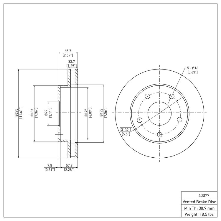 E-Line Blank Brake Rotor, 1994-1999 Mopar, Position: Front