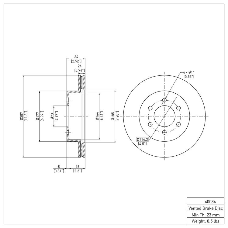 E-Line Blank Brake Rotor, 1997-2002 Mopar, Position: Front