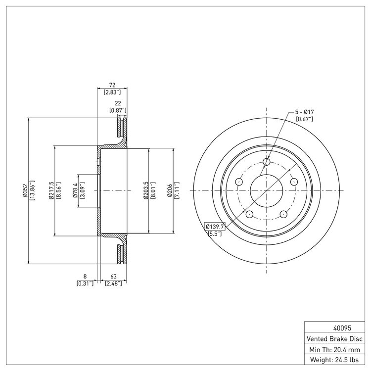E-Line Blank Brake Rotor, Fits Select Mopar, Position: Rear