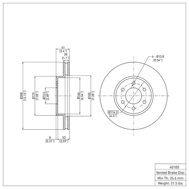 E-Line Blank Brake Rotor, 2003-2003 Mopar, Position: Front