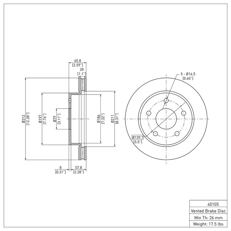 E-Line Blank Brake Rotor, 2005-2010 Fits Multiple Makes/Models, Position: Front