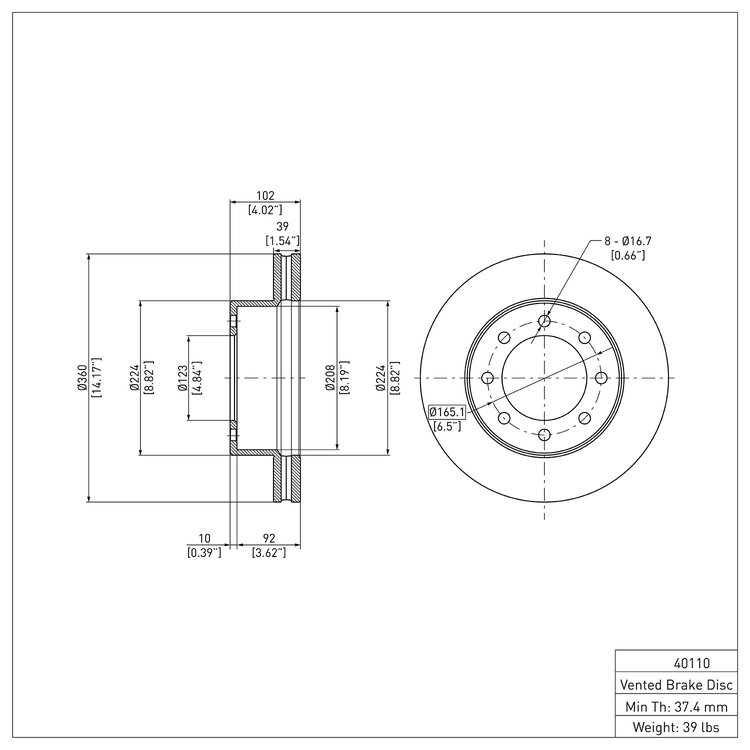 E-Line Blank Brake Rotor, Fits Select Mopar, Position: Front