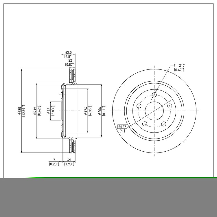 E-Line Blank Brake Rotor, Fits Select Mopar, Position: Rear