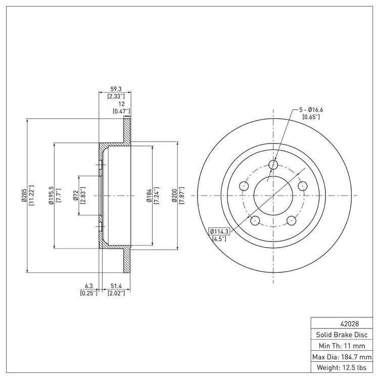 E-Line Blank Brake Rotor, 2003-2007 Mopar, Position: Rear