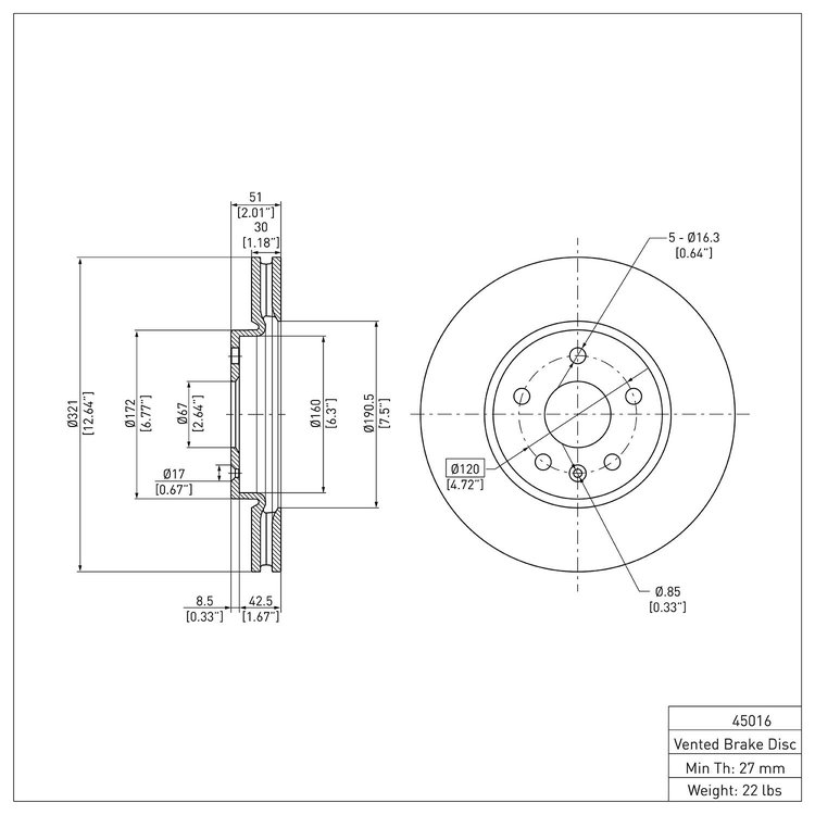 E-Line Blank Brake Rotor, Fits Select GM, Position: Front