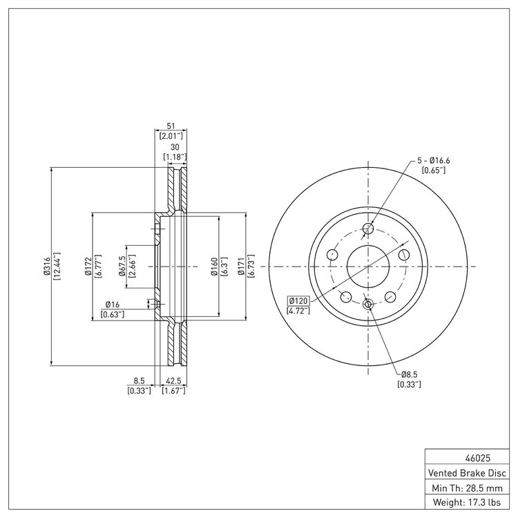 E-Line Blank Brake Rotor, 2008-2014 GM, Position: Front