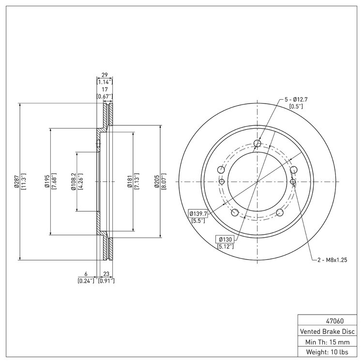 E-Line Blank Brake Rotor, 1999-2004 Fits Multiple Makes/Models, Position: Front