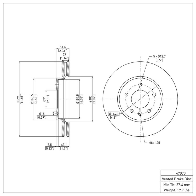 E-Line Blank Brake Rotor, 2007-2015 GM, Position: Front