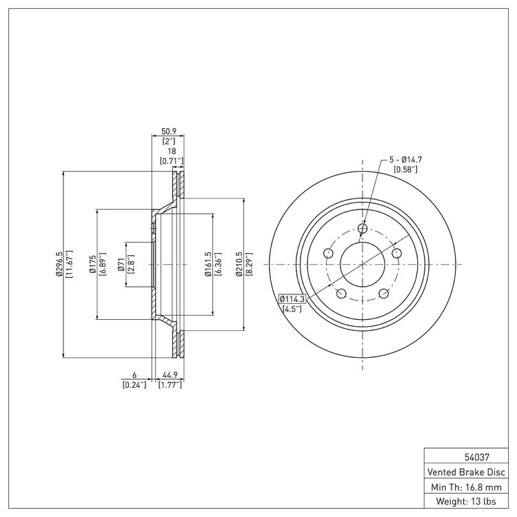 E-Line Blank Brake Rotor, 1994-2004 Ford/Lincoln/Mercury/Mazda, Position: Rear