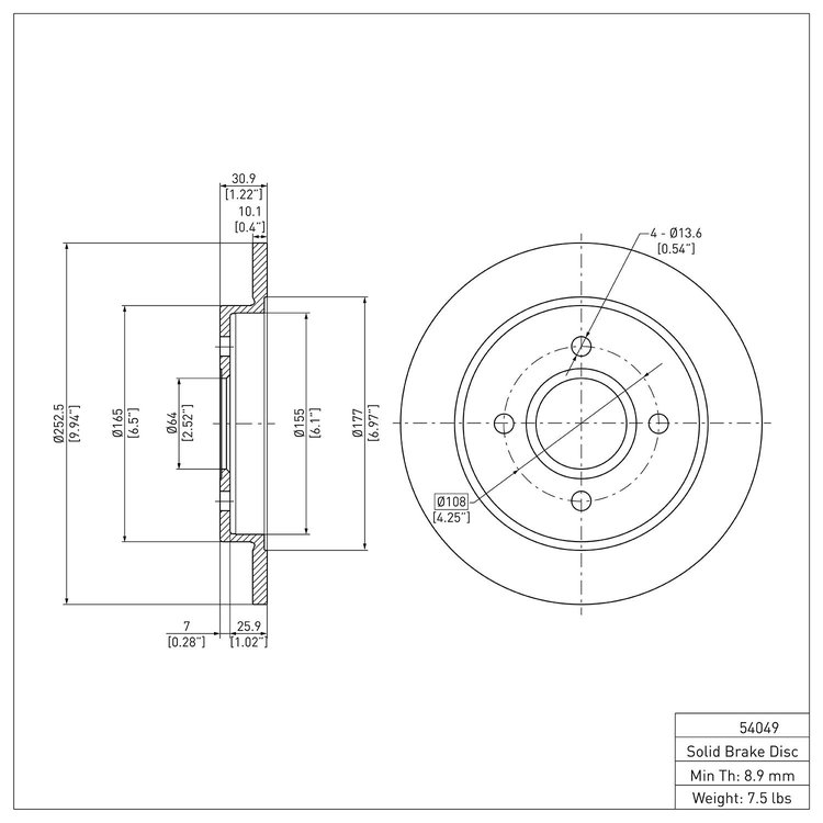 E-Line Blank Brake Rotor, 2001-2019 Ford/Lincoln/Mercury/Mazda, Position: Rear