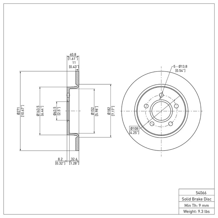 E-Line Blank Brake Rotor, 2012-2018 Ford/Lincoln/Mercury/Mazda, Position: Rear