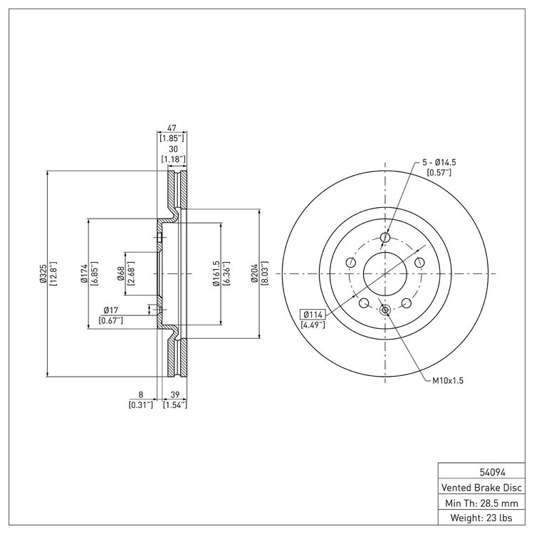 E-Line Blank Brake Rotor, 2011-2019 Ford/Lincoln/Mercury/Mazda, Position: Front