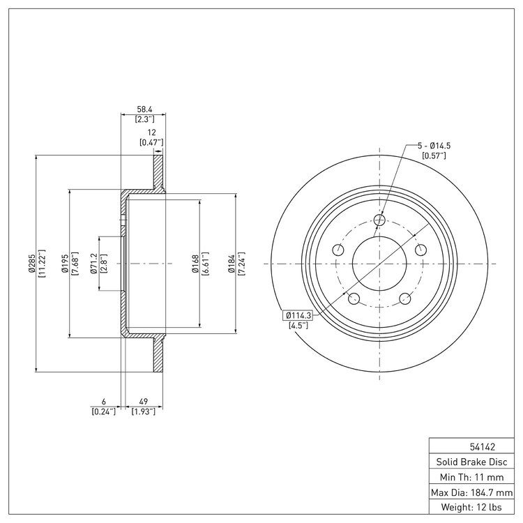 E-Line Blank Brake Rotor, 1995-2002 Ford/Lincoln/Mercury/Mazda, Position: Rear