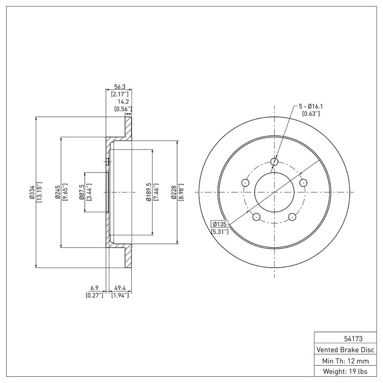 E-Line Blank Brake Rotor, 1997-2004 Ford/Lincoln/Mercury/Mazda, Position: Rear