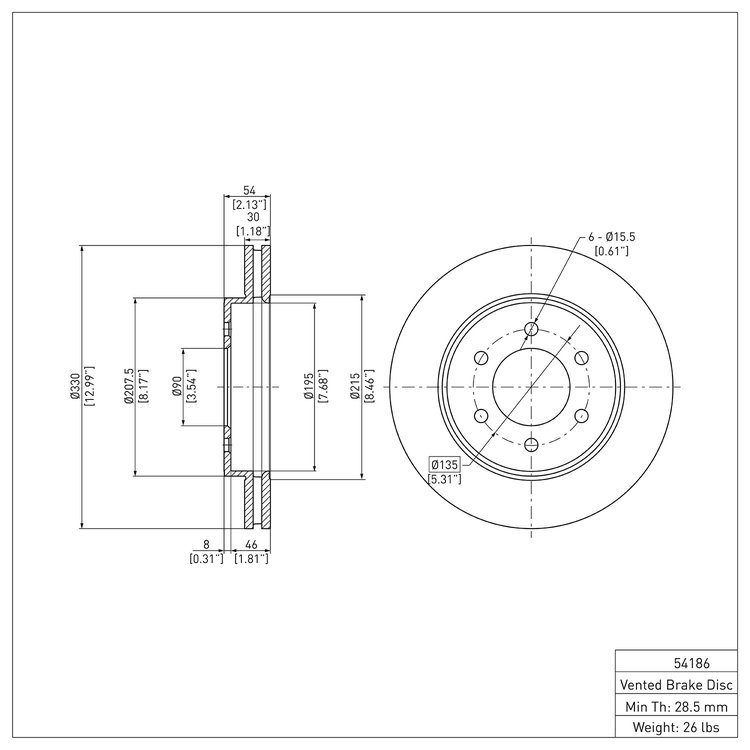 E-Line Blank Brake Rotor, 2004-2008 Ford/Lincoln/Mercury/Mazda, Position: Front