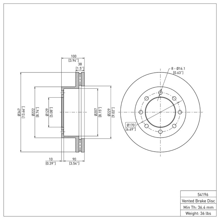 E-Line Blank Brake Rotor, 2005-2012 Ford/Lincoln/Mercury/Mazda, Position: Front
