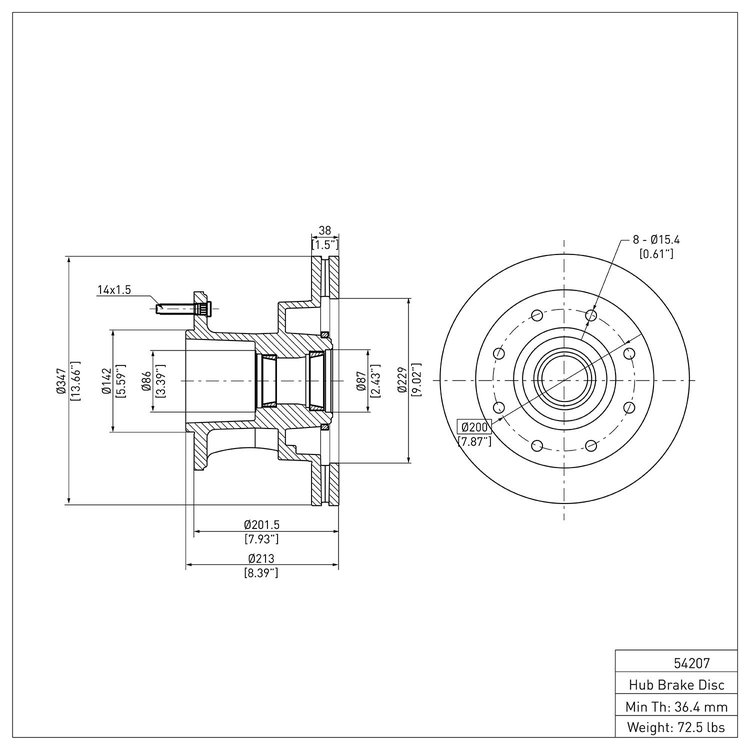 E-Line Blank Brake Rotor, 2006-2010 Ford/Lincoln/Mercury/Mazda, Position: Front