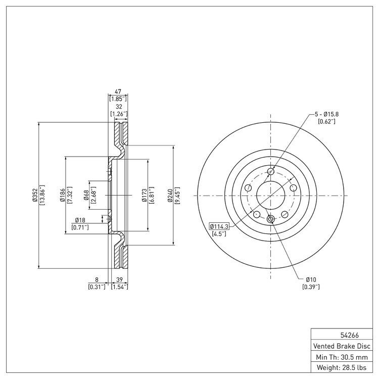 E-Line Blank Brake Rotor, 2013-2019 Ford/Lincoln/Mercury/Mazda, Position: Front