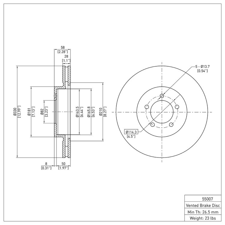 E-Line Blank Brake Rotor, 2003-2005 Ford/Lincoln/Mercury/Mazda, Position: Front