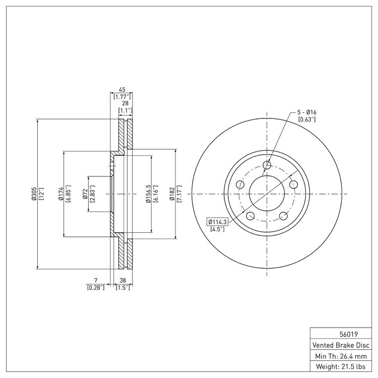 E-Line Blank Brake Rotor, 2003-2011 Ford/Lincoln/Mercury/Mazda, Position: Front