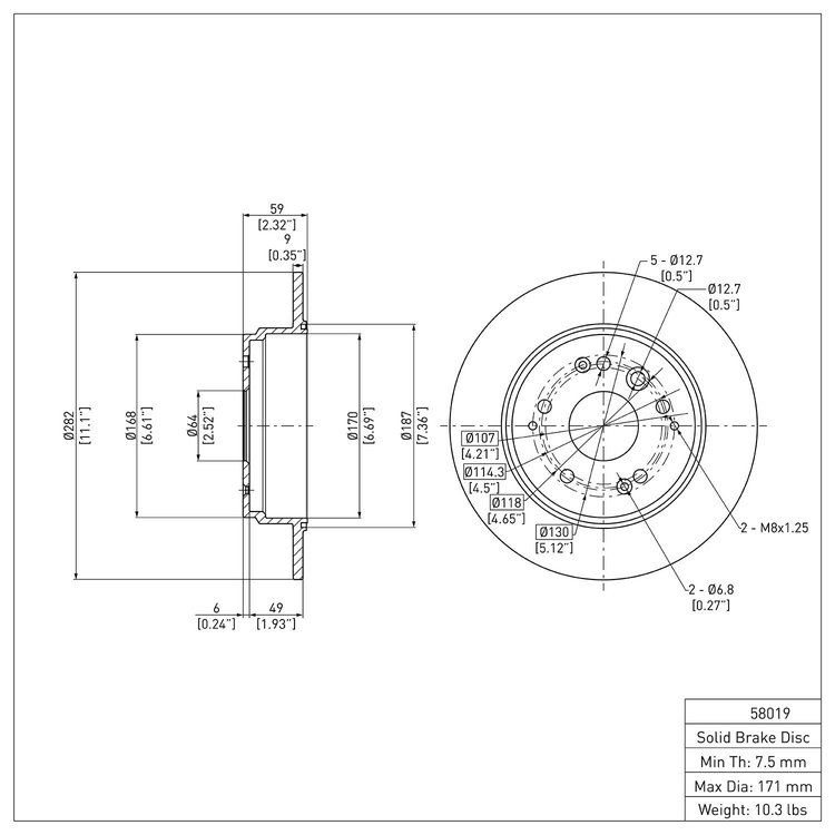 E-Line Blank Brake Rotor, 2003-2011 Acura/Honda, Position: Rear