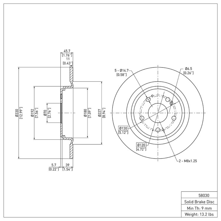 E-Line Blank Brake Rotor, 2017-2020 Acura/Honda, Position: Rear