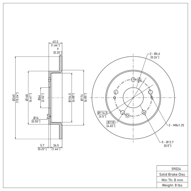 E-Line Blank Brake Rotor, 1997-2015 Acura/Honda, Position: Rear