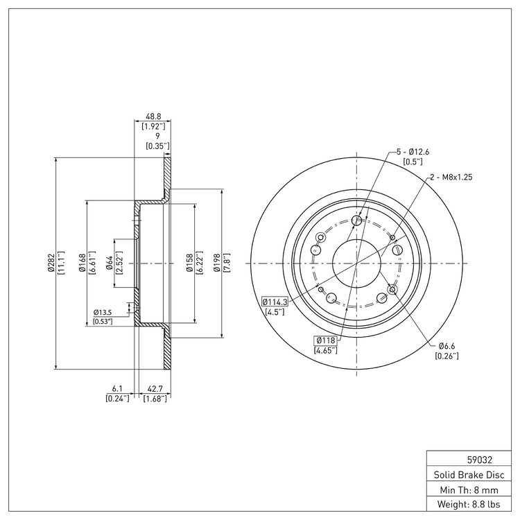 E-Line Blank Brake Rotor, Fits Select Acura/Honda, Position: Rear