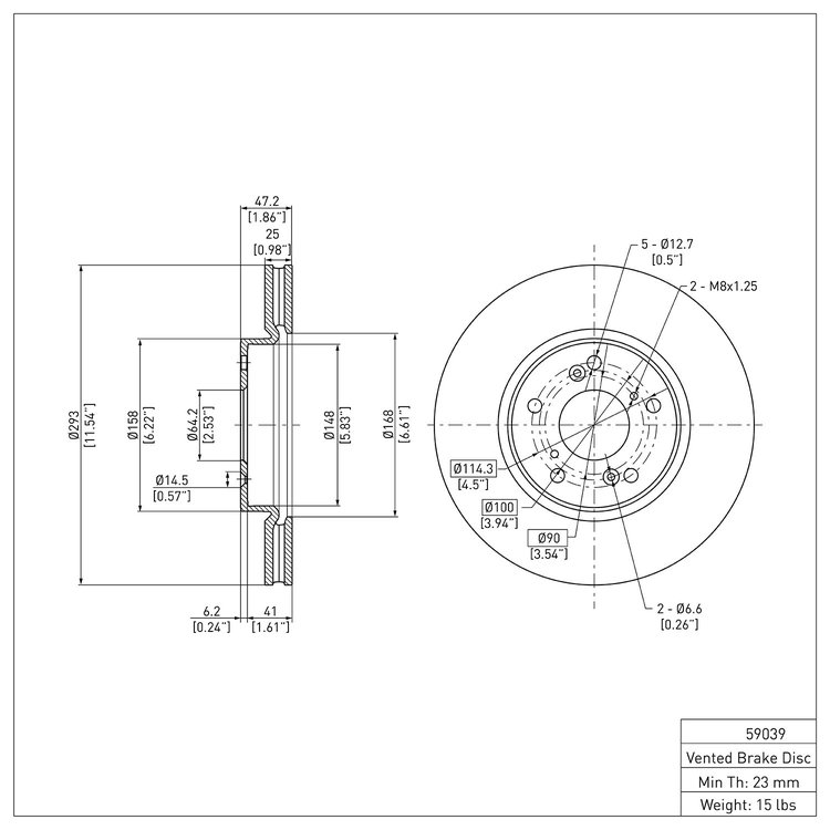 E-Line Blank Brake Rotor, Fits Select Acura/Honda, Position: Front