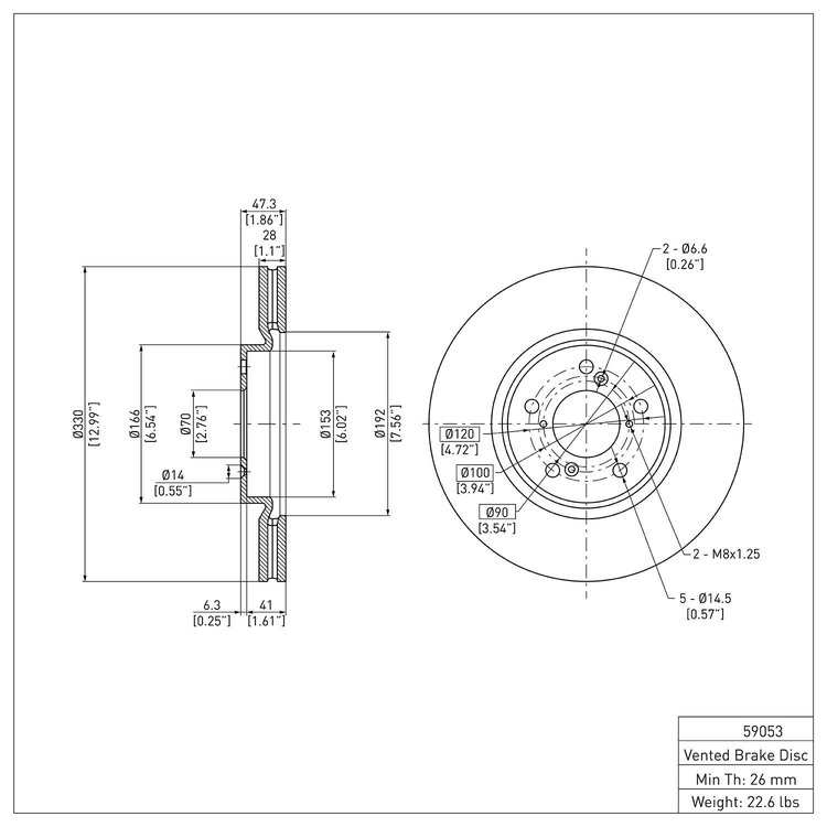 E-Line Blank Brake Rotor, 2007-2020 Acura/Honda, Position: Front