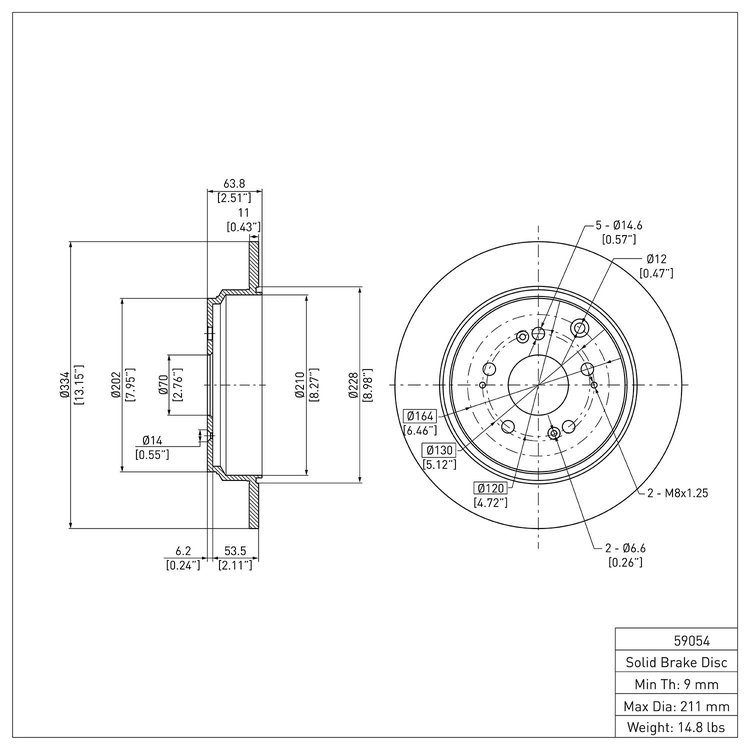 E-Line Blank Brake Rotor, 2007-2017 Acura/Honda, Position: Rear