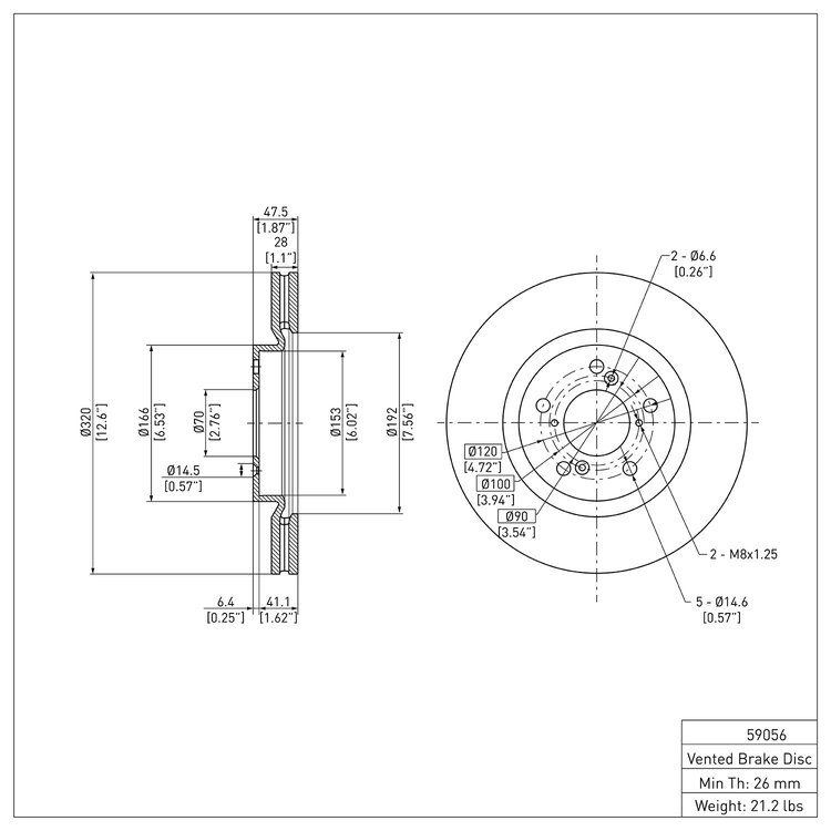 E-Line Blank Brake Rotor, 2009-2014 Acura/Honda, Position: Front
