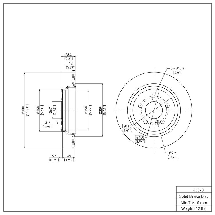 E-Line Blank Brake Rotor, 2007-2013 Mercedes-Benz, Position: Rear