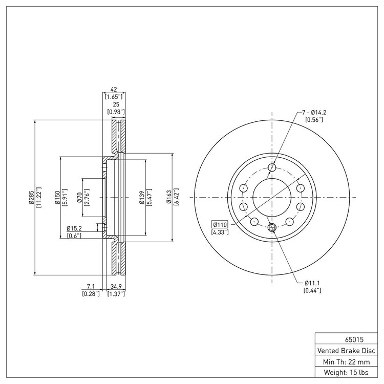 E-Line Blank Brake Rotor, 2003-2011 GM, Position: Front