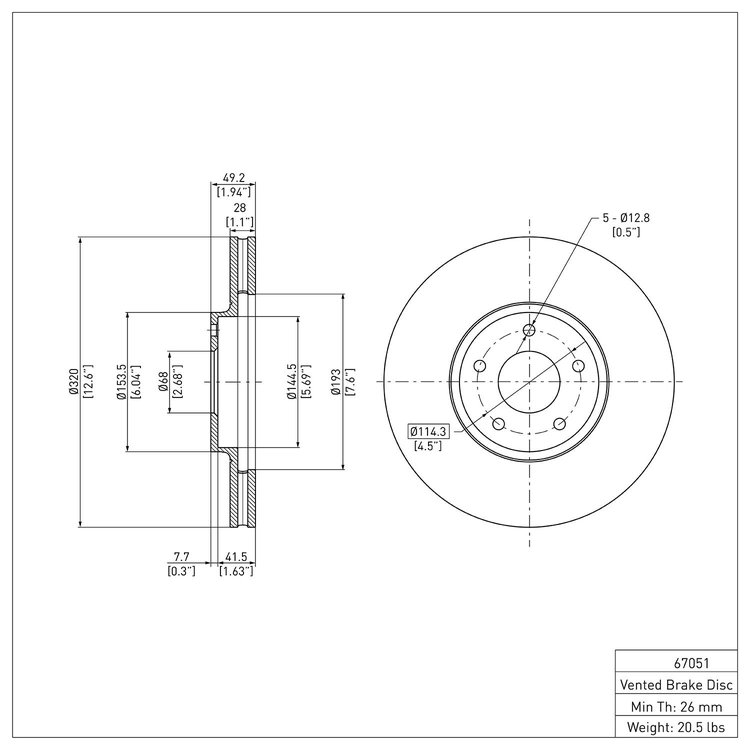 E-Line Blank Brake Rotor, 2003-2005 Infiniti/Nissan, Position: Front