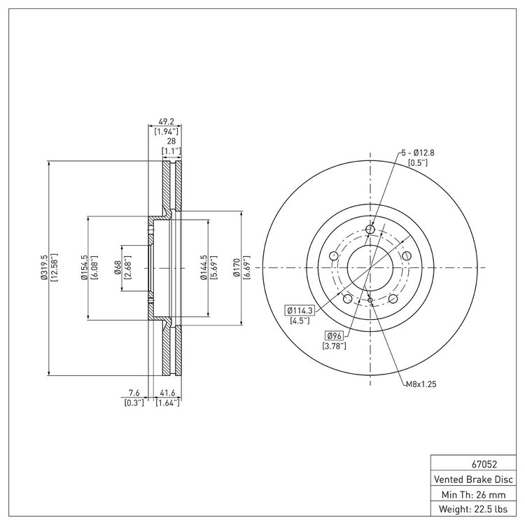 E-Line Blank Brake Rotor, Fits Select Infiniti/Nissan, Position: Front