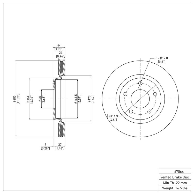E-Line Blank Brake Rotor, 2013-2019 Infiniti/Nissan, Position: Front