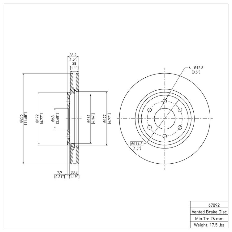 E-Line Blank Brake Rotor, Fits Select Fits Multiple Makes/Models, Position: Front